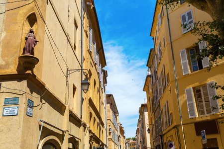 road with old buildings in the old town of Aix en Provence, Franceの写真素材