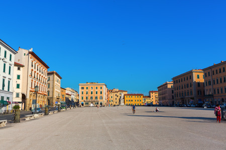 Livorno, Italy - July 01, 2016: Piazza della Repubblica with unidentified people. It is the biggest Piazza in Livorno, situated at the far end of Via Grande. It is also a major traffic hubのeditorial素材