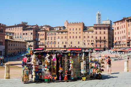 Siena, Italy - July 07, 2016: Piazza del Campo with unidentified people. Its the main square of the historic center of Siena and is regarded as one of Europes greatest medieval squaresのeditorial素材
