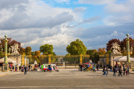 Paris, France - October 19, 2016: entrance of the Tuileries Garden in Paris, France, with unidentified people. It was created by Catherine de Medici as the garden of the Tuileries Palace in 1564のeditorial素材