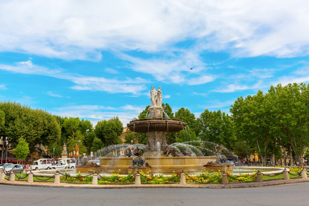 Aix-en-Provence - July 27, 2016: fountain on the Place de la Rontonde in Aix-en-Provence with unidentified people. Aix-en-Provence is University city and the historical capital of the Provence.のeditorial素材
