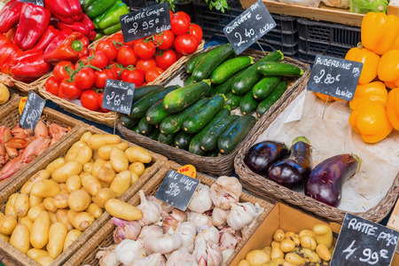 stall display of a farmers market in the Provence, Franceの写真素材