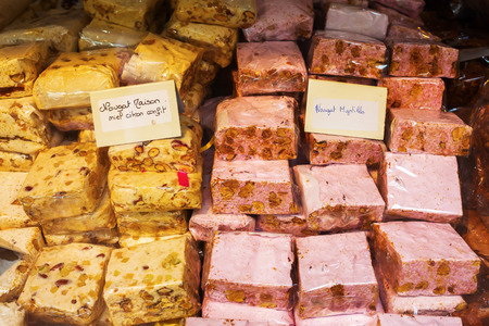 nougat in the display of a French confectionery shopの写真素材