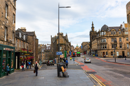 Edinburgh, UK - September 09, 2016: street view at George IV Bridge with unidentified people. Itis an elevated street in Edinburgh and is home to a number of the citys important public buildingsのeditorial素材