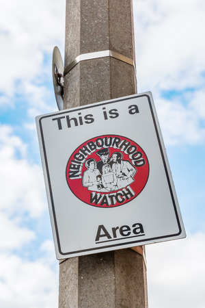 Edinburgh, UK - September 11, 2016: warning sign for Neighborhood Watch. The Neighbourhood Watch scheme in the UK is a partnership intended to bring people together to make their communities safer.のeditorial素材