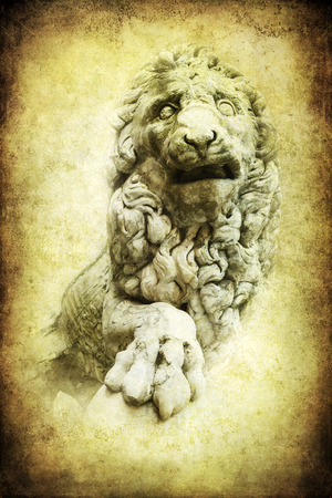antique textured picture of Medici Lion in Florence, Italyの写真素材