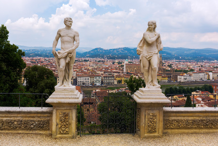 Florence, Italy - July 06, 2016: Giardino Bardini with aerial view over Florence. Its an Italian Renaissance garden opened only recently to the public, it is relatively little-known.のeditorial素材