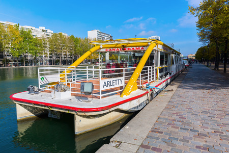 Paris, France - October 15, 2016: view at the Canal de l'Ourcq. The canals were created as part of the water management in Paris during the nineteenth centuryのeditorial素材