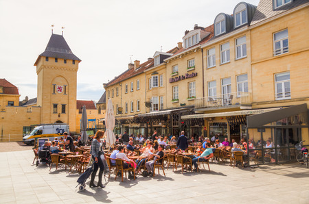 Valkenburg, Netherlands - April 11, 2016: square in the old town of Valkenburg, with unidentified people. Valkenburg aan de Geul in the province Limburg is a popular tourist destinationのeditorial素材