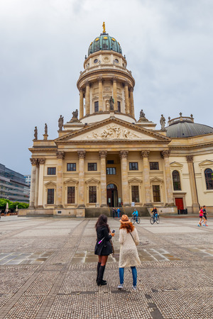 Berlin, Germany - May 15, 2016: French Cathedral at Gendarmenmarkt with unidentified people. The French Cathedral is one of the major landmarks of the city, the first parts were built 1701 to 1705のeditorial素材
