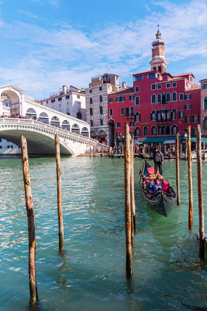 Venice, Italy - February 27, 2017: Rialto Bridge at the Grand Canale with unidentified people.のeditorial素材