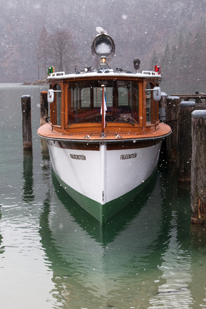 Koenigssee, Germany - March 18, 2008: excursion boat on Koenigssee. Koenigssee is a famous tourist attraction in the national park berchtesgadener landのeditorial素材