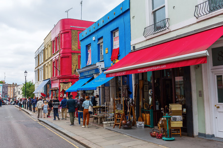 London, UK - June 19, 2016: Portobello Road with unidentified people. The road is well known for its Portobello Road Market, one of Londons notable street markets with second-hand clothes and antiquesのeditorial素材