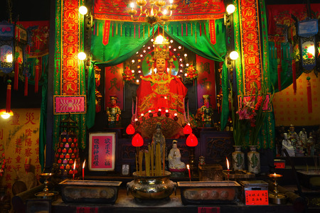 Hong Kong, Hong Kong - March 11, 2017: inside of the Tin Hau Temple in Yau Ma Tei, Kowloon, Hong Kong. The Tin Hau Temple was probably erected at this location in 1864のeditorial素材