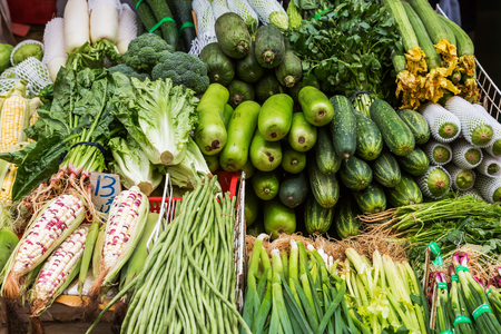 picture of vegetables at a display of a market stallの写真素材