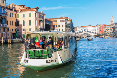 Venice, Italy - February 25, 2017: scene with unidentified person at the Grand Canal. Venice is world renown for the beauty of its settings, a part is listed under UNESCO world heritage sitesのeditorial素材