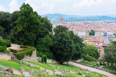 Florence, Italy - July 06, 2016: garden Giardino Bardini with view over Florence. Its an Italian Renaissance garden opened only recently to the public, it is relatively little-known.のeditorial素材