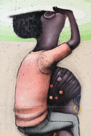 Paris, France - October 18, 2016: street art in Paris. Street art has moved from the beginnings of graffiti and vandalism to new modes where artists show messages or beauty of their artのeditorial素材