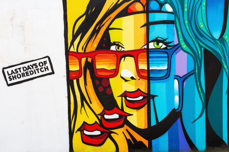 London, UK - June 19, 2016: street art in London. Street art has moved from the beginnings of graffiti and vandalism to new modes where artists work to bring messages or the beauty, to an audienceのeditorial素材