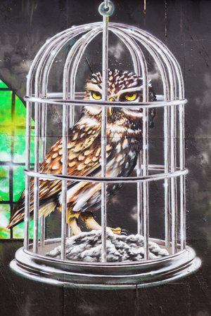 Glasgow, UK - September 12, 2016: street art in Glasgow. Street art has moved from the beginnings of graffiti and vandalism to new modes where artists show messages or beauty of their artのeditorial素材