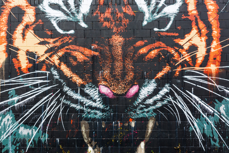 Glasgow, UK - September 12, 2016: street art in Glasgow. Street art has moved from the beginnings of graffiti and vandalism to new modes where artists show messages or beauty of their artのeditorial素材
