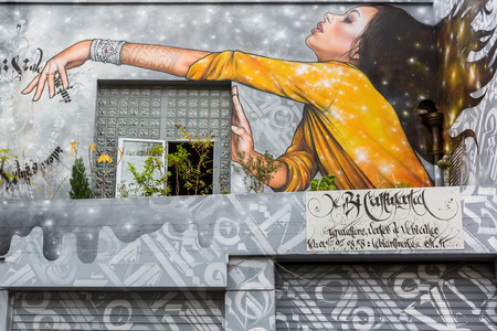 Paris, France - October 18, 2016: street art in Paris. Street art has moved from the beginnings of graffiti and vandalism to new modes where artists show messages or beauty of their artのeditorial素材