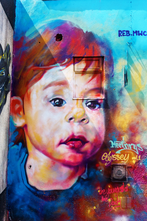 London, UK - June 17, 2016: street art in London. Street art has moved from the beginnings of graffiti and vandalism to new modes where artists work to bring messages or the beauty, to an audienceのeditorial素材