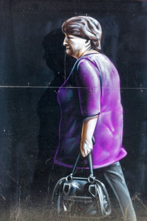 Glasgow, UK - September 12, 2016: street art in Glasgow. Street art has moved from the beginnings of graffiti and vandalism to new modes where artists show messages or beauty of their artのeditorial素材