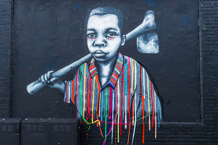 London, UK - June 17, 2016: street art in London. Street art has moved from the beginnings of graffiti and vandalism to new modes where artists work to bring messages or the beauty, to an audienceのeditorial素材