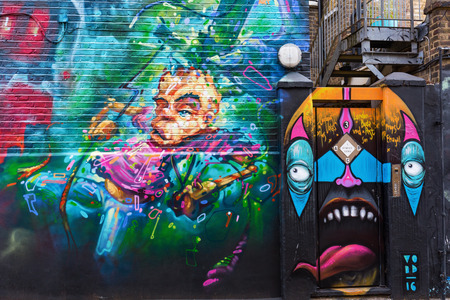London, UK - June 17, 2016: street art in London. Street art has moved from the beginnings of graffiti and vandalism to new modes where artists work to bring messages or the beauty, to an audienceのeditorial素材
