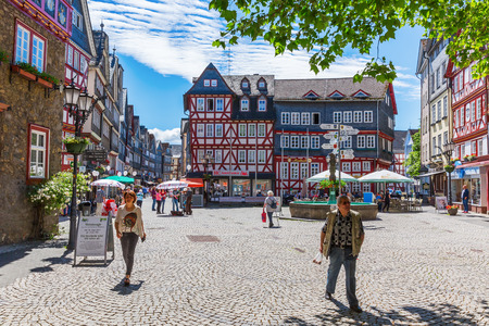 Herborn, Germany - June 10, 2016: square in the old town of Herborn with unidentified people. Herborn is a historic town on Dill in Hesse, scenic attractions include its half-timbered housesのeditorial素材
