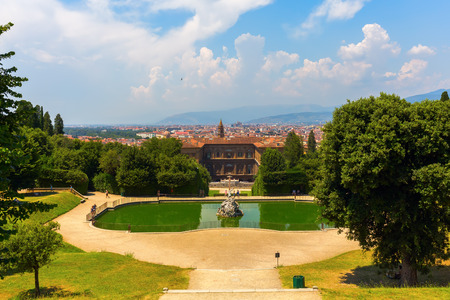 Florence, Italy - July 06, 2016: Boboli Gardens in Florence with unidentified people. It is a park in Florence, that is home to a collection of sculptures dating from the 16th through the 18th centuriesのeditorial素材