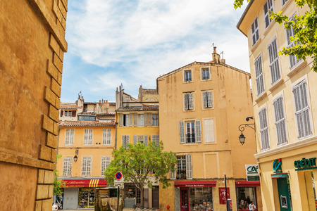 Aix-en-Provence - July 27, 2016: city view in the old town of Aix-en-Provence with unidentified people. Aix-en-Provence is University city and the historical capital of the Provence.のeditorial素材