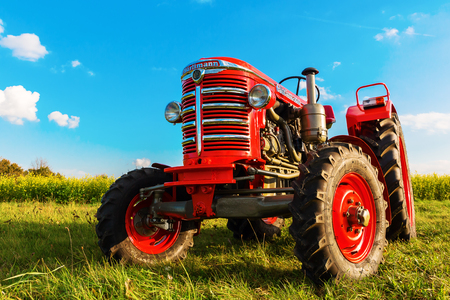 Aldenhoven, Germany - October 18, 2017: historical tractor made by HÃ¼rlimann. The trademark HÃ¼rlimann is a Swiss tractor producer established in 1929のeditorial素材