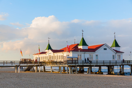 Ahlbeck, Germany - October 22, 2017: Ahlbeck Pier on Usedom with unidentified people. The pier is one of the major attractions of Ahlbeck, 280 m long and the oldest preserved pier in Germanyのeditorial素材