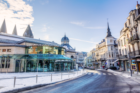 Spa, Belgium - January 18,, 2017: wintry scene in the center of Spa. Spa is one of Belgium's main tourist cities. The town is famous for several natural mineral springs, and the world's first Casinoのeditorial素材