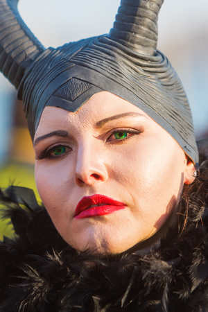 Venice, Italy - February 26, 2017: unidentified disguised woman at the Carnival of Venice. The Carnival of Venice is an annual festival, world famous for its elaborate masks.のeditorial素材