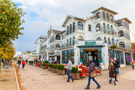 Ahlbeck, Germany - October 22, 2017: City view of Ahlbeck on Usedom with unidentified people. Ahlbeck has numerous scenic houses and mansions in the German period style of resort architectureのeditorial素材