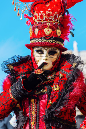Venice, Italy - February 25, 2017: unidentified disguised woman at the Carnival of Venice. The Carnival of Venice is an annual festival, world famous for its elaborate masks.のeditorial素材