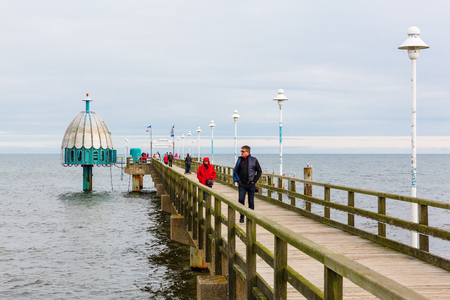 Zinnowitz, Germany - October 24, 2017: diving gondola at the Zinnowitz Pier with unidentified people. It is a main tourist attraction, installed 2006 it was the first one in Germanyのeditorial素材