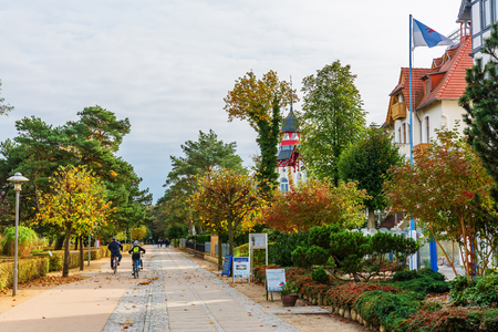 Zinnowitz, Germany - October 24, 2017: promenade with unidentified people. Zinnowitz is a baltic sea resort and one of a couple of possible sites for the mythological sunken medieval city Vinetaのeditorial素材