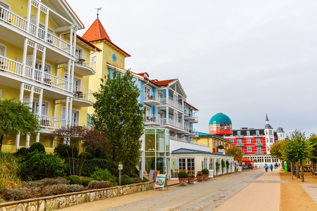 Zinnowitz, Germany - October 24, 2017: promenade with unidentified people. Zinnowitz is a baltic sea resort and one of a couple of possible sites for the mythological sunken medieval city Vinetaのeditorial素材