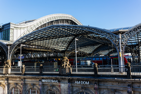 Cologne, Germany - February 16, 2019: Main station of Cologne, with unidentified people. With daily 280,000 travelers the station is one of the busiest stations in Germanyのeditorial素材