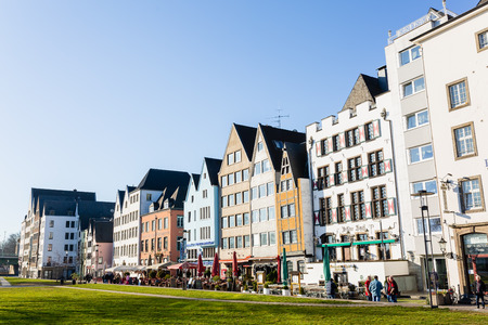 Cologne, Germany - February 16, 2019: old gable houses in the old town of cologne, with unidentified people. It is the largest city of Germans most populous federal state of North Rhine-Westphaliaのeditorial素材
