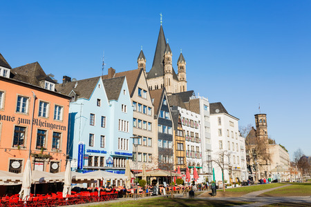 Cologne, Germany - February 16, 2019: old gable houses in the old town of cologne, with unidentified people. It is the largest city of Germans most populous federal state of North Rhine-Westphaliaのeditorial素材