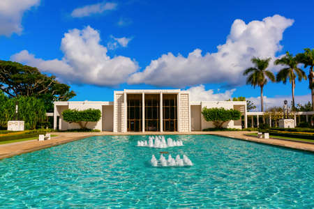 Laie, Oahu, Hawaii - November 03, 2019: Laie Hawaii Temple on Oahu. The temple was the first temple built by the LDS Church outside the contiguous United Statesのeditorial素材