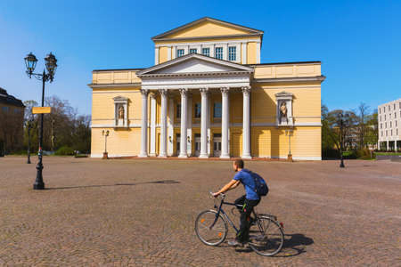 Darmstadt, Germany - April 08, 2018: House of History with unidentified people. Originally erected in 1817 in classical style, it was destroyed in 2. WW. Today it houses the Hessian National Archivesのeditorial素材