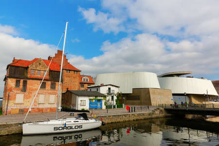 Stralsund, Germany - May 12 2018: view of the inner harbor of Stralsund. Stralsund is famous for its old town, its rich heritage is honored as a UNESCO World Heritageのeditorial素材