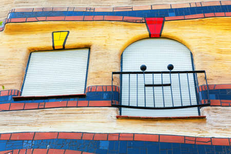 Darmstadt, Germany April 08, 2018: facade detail of the Waldspirale building in Darmstadt. It was designed by Friedensreich Hundertwasser, completed 2000のeditorial素材