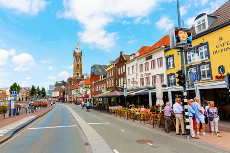 Roermond, Netherlands - August 14, 2018: street scene in Roermond with unidentified people. Roermond received town rights in 1231. The town centre has been designated as a conservation areaのeditorial素材